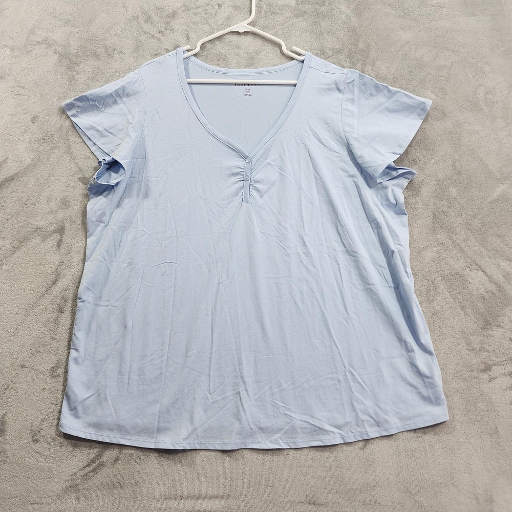 Roaman's Shirt Womens 22/24 Blue Cotton Ultimate Flutter Sleeve Sweetheart Tee